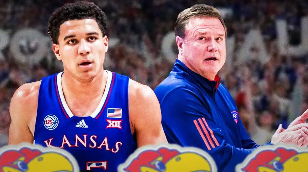 Kansas basketball's Kevin McCullar Jr., with Bill Self on the right.