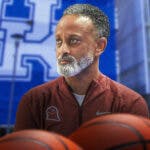Virginia Tech women’s basketball coach Kenny Brooks, in front of the University of Kentucky