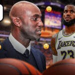 Kevin Garnett on one side with a speech bubble, LeBron James on the other side, a bunch of shocked emojis in the background