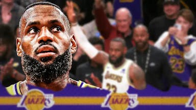 Los Angeles Lakers forward LeBron James waving to the crowd after scoring 40,000 points