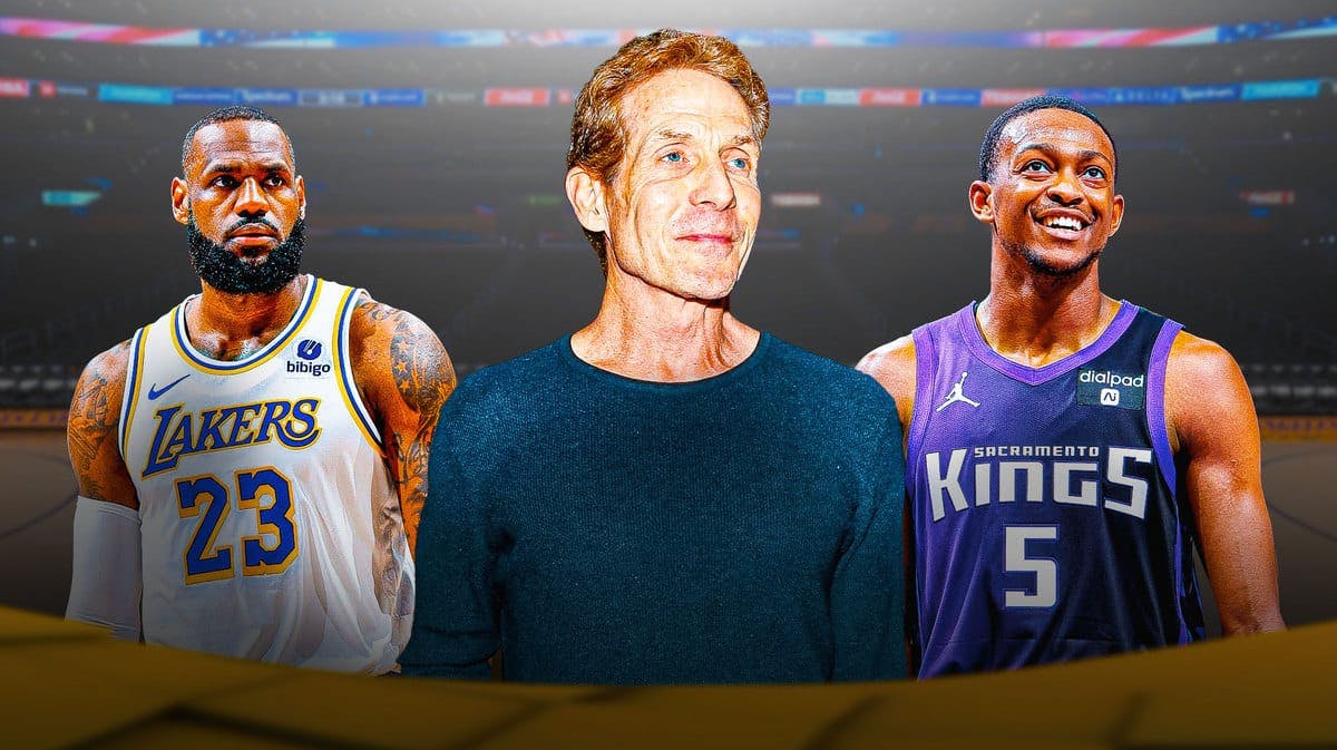 Lakers LeBron James with Skip Bayless and Kings De'Aaron Fox