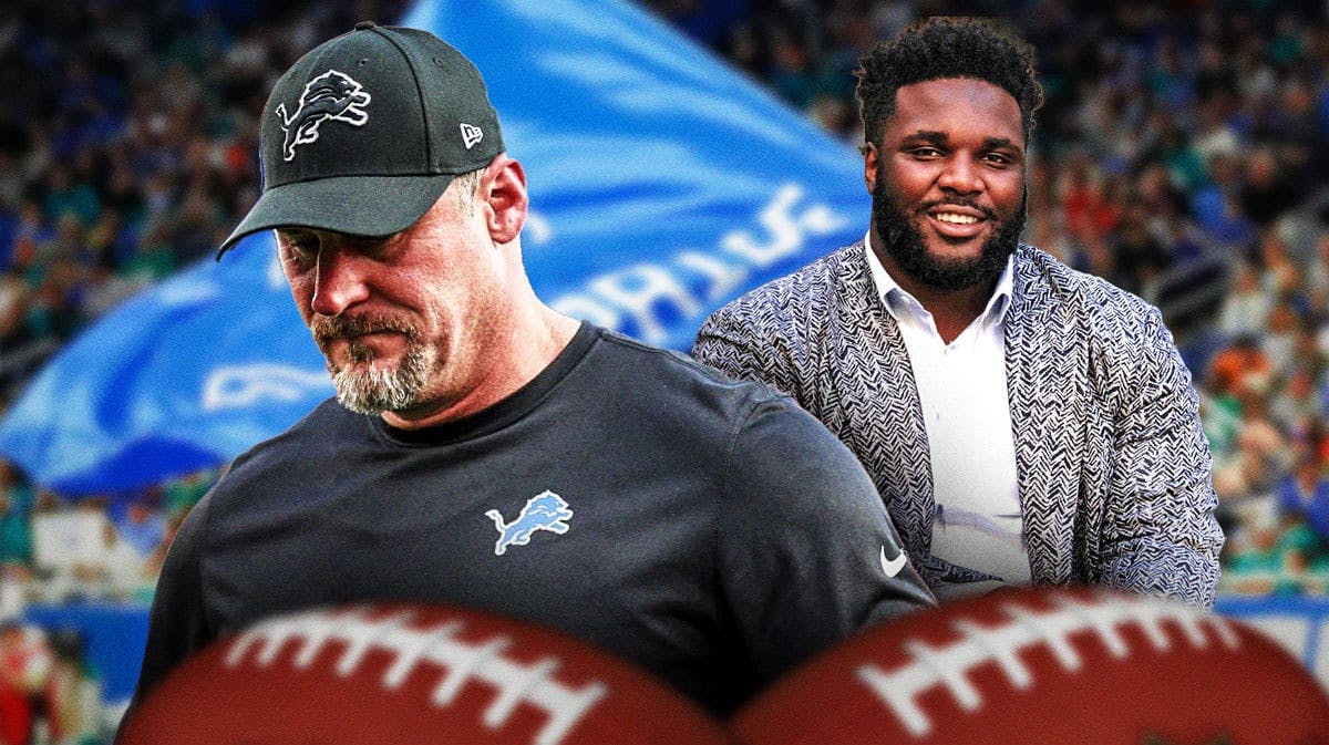 Detroit Lions head coach Dan Campbell and new addition to the Lions defensive line DJ Reader