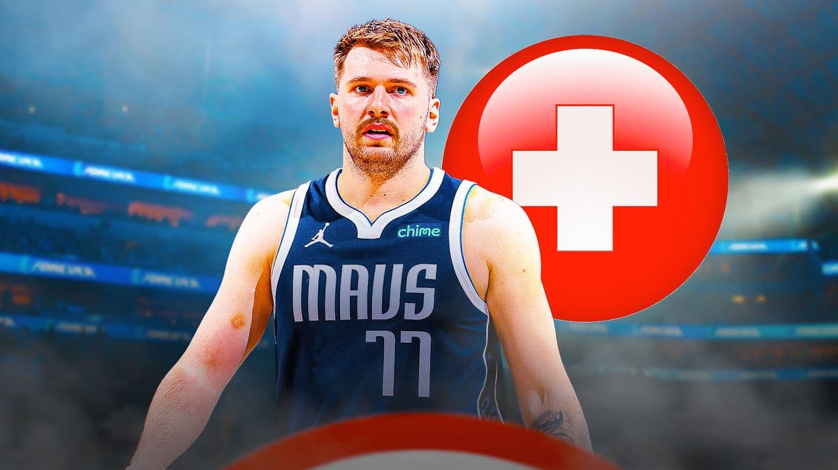 Luka Doncic (Mavericks) with medical cross symbol in the background