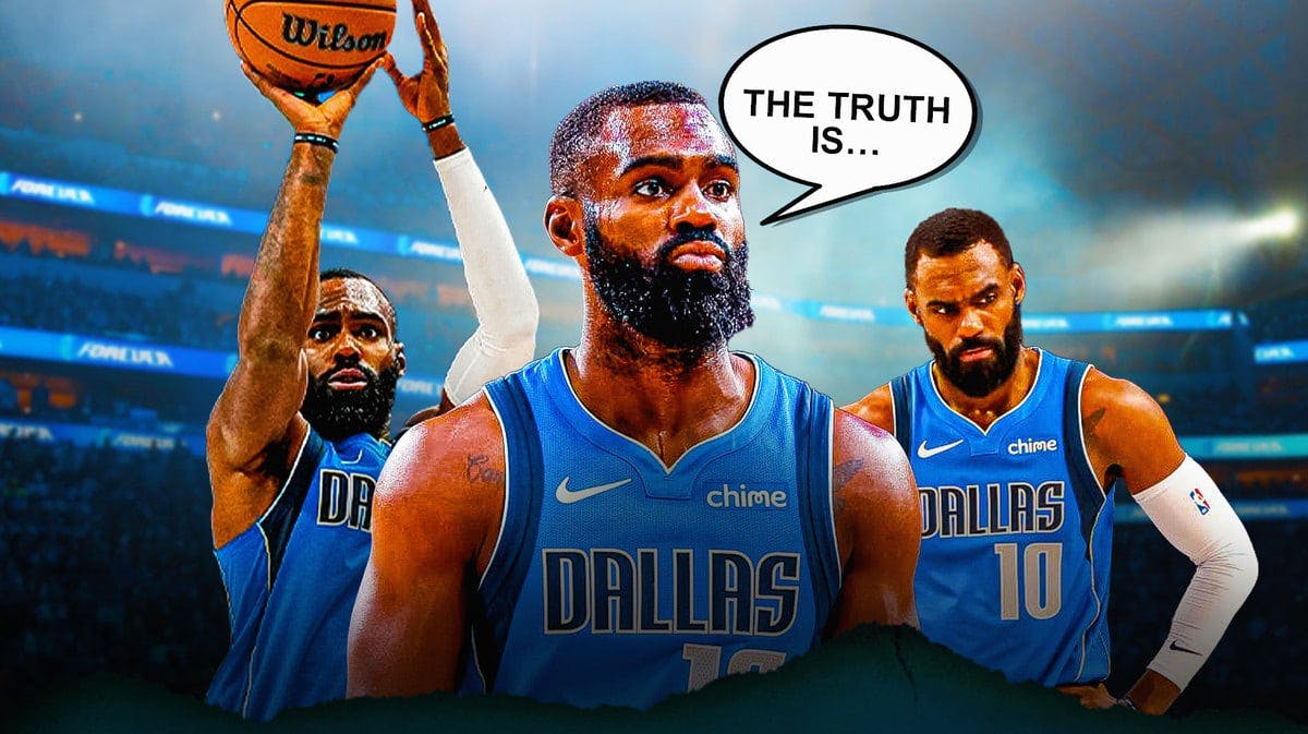 Mavericks' Tim Hardaway Jr. looking serious in front saying the following: The truth is… In background, have Mavericks' Tim Hardaway Jr. shooting a basketball on left, and Mavericks' Tim Hardaway Jr. looking down on right.