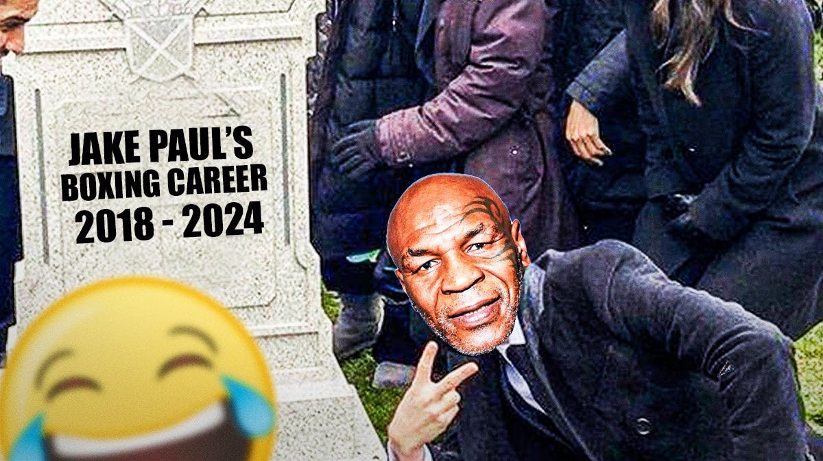 Grant Gustin over grave meme but it’s Mike Tyson’s face on Grant Gustin and the name on the grave is Jake Paul’s boxing career 2018 - 2024