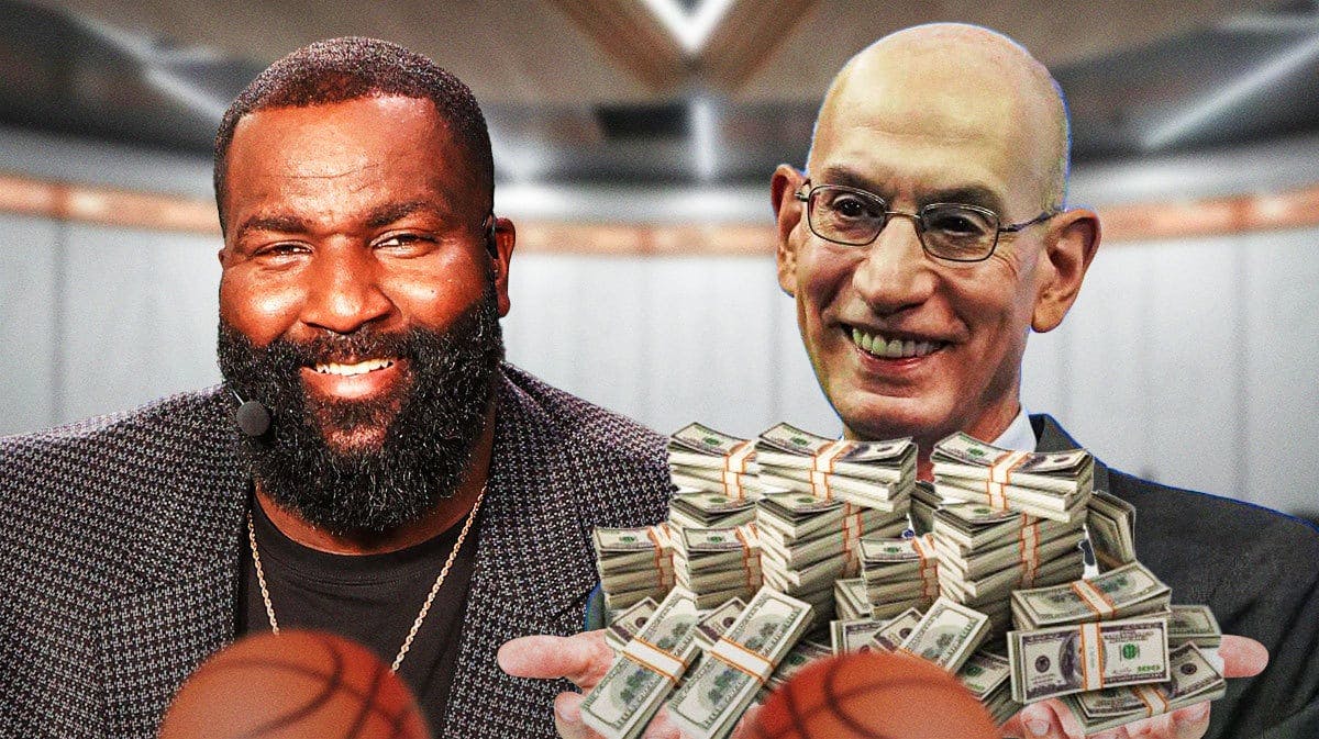 Kendrick Perkins and NBA commissioner Adam Silver holding cash to fix the NBA All-Star Game