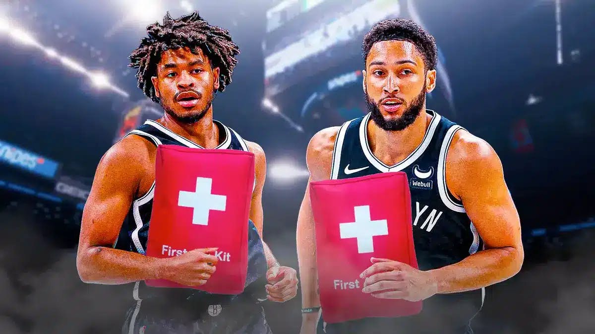 Nets' Ben Simmons and Cam Thomas both holding first-aid kits