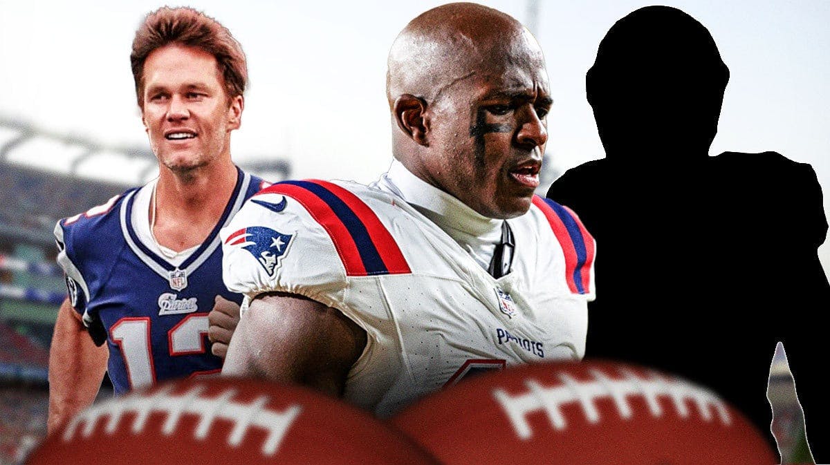 Former New England Patriots stars Tom Brady, Matthew Slater, and a cut out version of Julian Edelman.