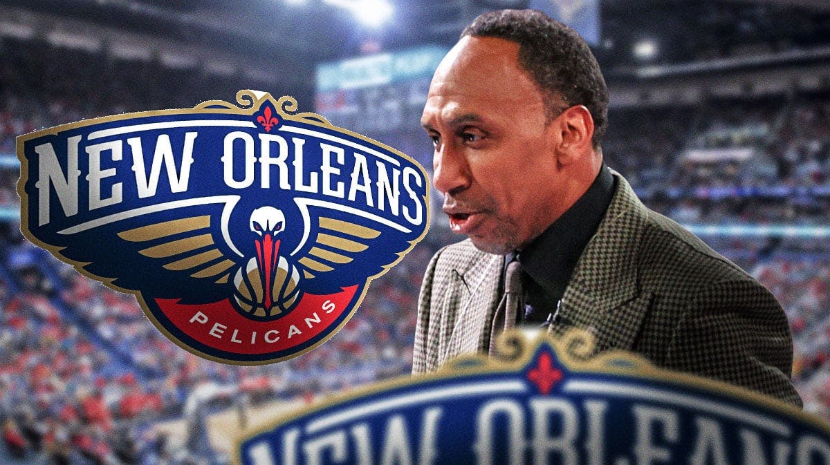 New Orleans Pelicans logo on the left, Stephen A. Smith on the right.