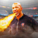 Pistons' Monty Williams with fire coming out his mouth
