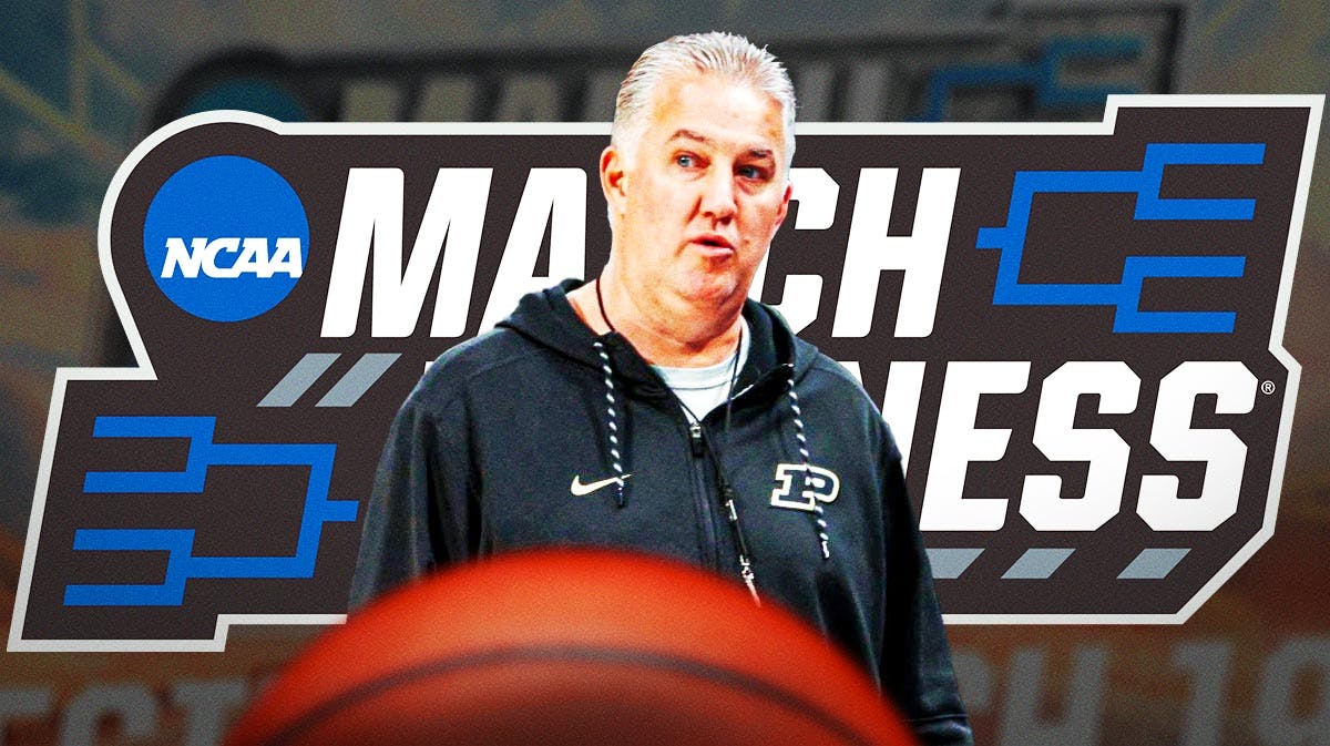Purdue basketball, Gonzaga basketball, Boilermakers, Matt Painter, Purdue Gonzaga, Matt Painter with March Madness logo in the background