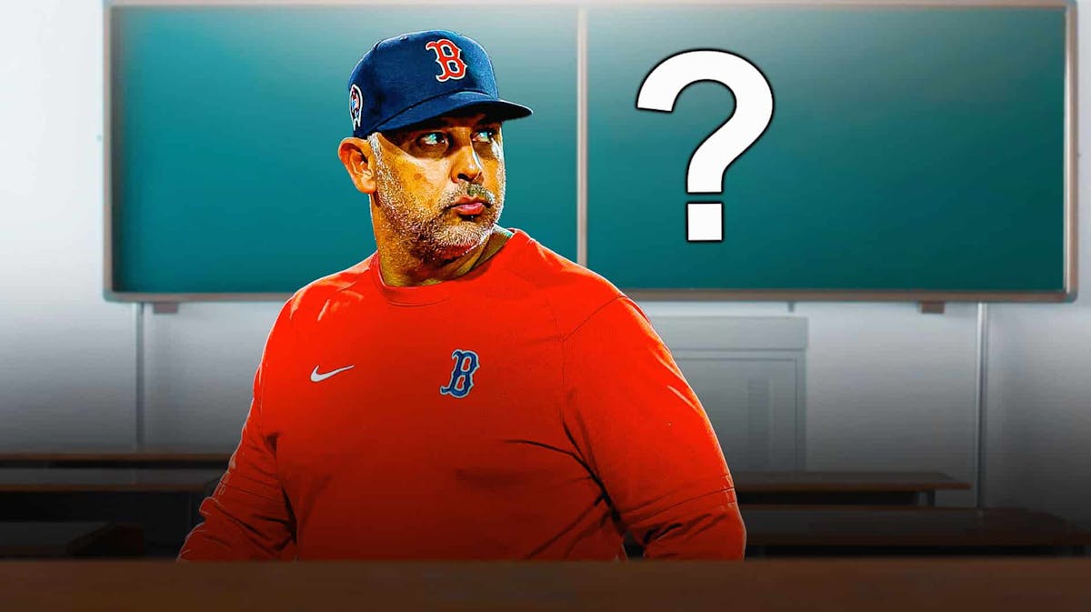 Red Sox manager Alex Cora surrounded by question marks