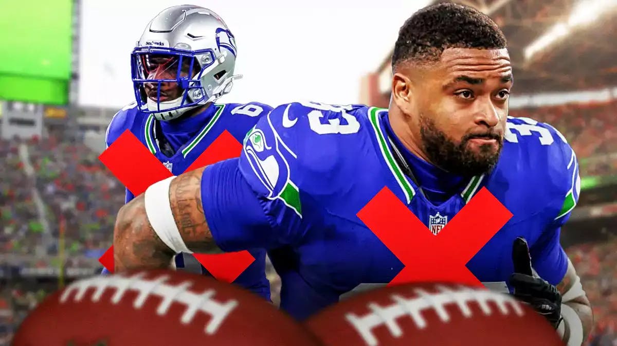 Seahawks Jamal Adams and Quandre Diggs each with a big red x over them after they were cut ahead of NFL free agency
