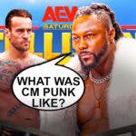 Swerve Strickland with a text bubble reading “What was CM Punk like?” next to CM Punk with the AEW Collision logo as the background.