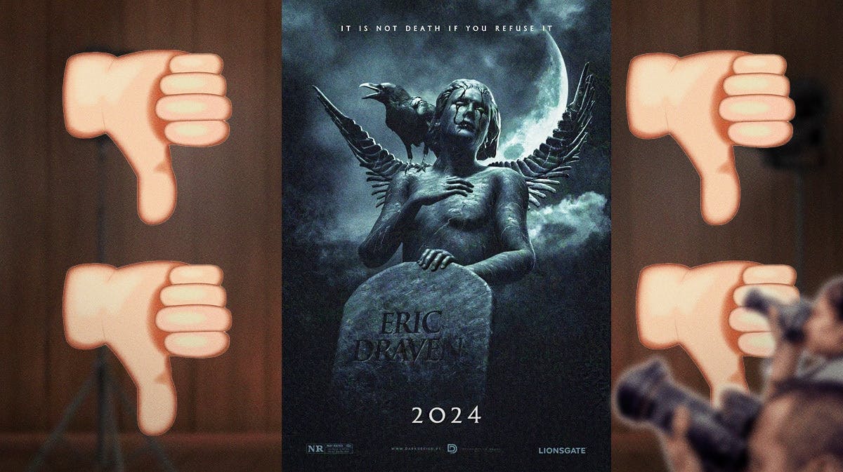 The Crow 2024 poster surrounded by thumbs down