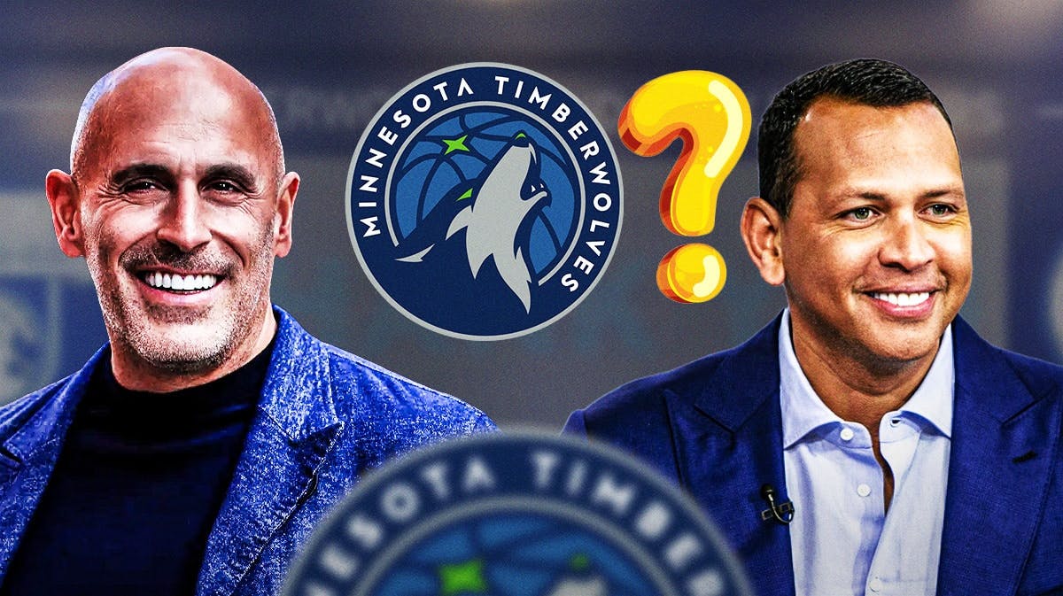 Timberwolves logo next to Marc Lore and Alex Rodriguez