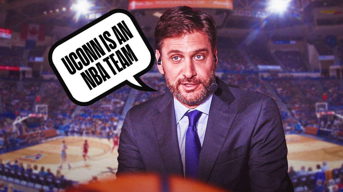 Mike Greenberg with speech bubble saying: UCONN is an NBA team
