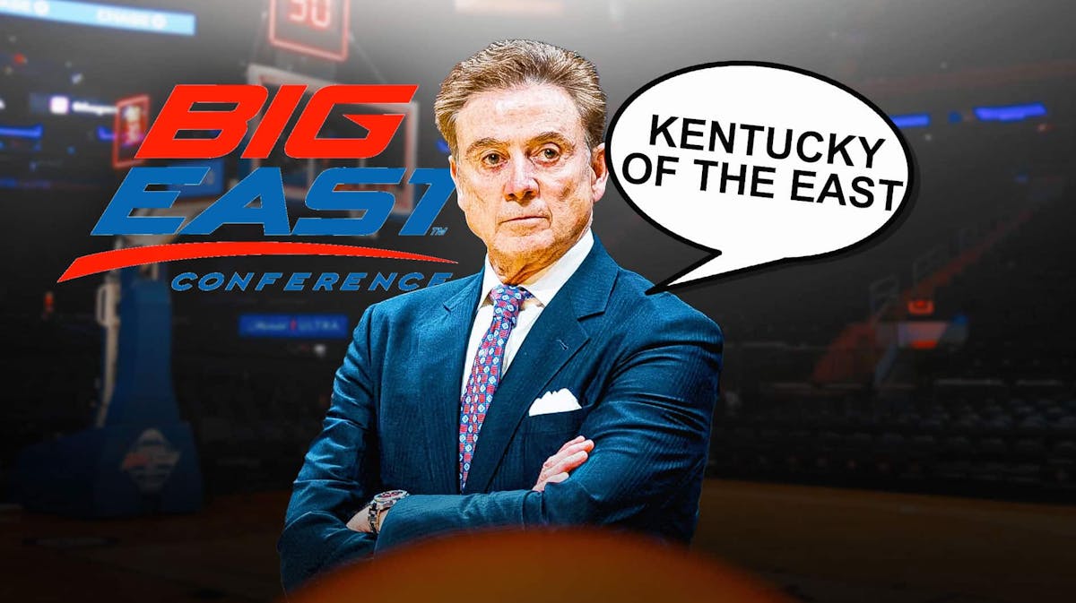 Rick Pitino saying: 'Kentucky of the East,' with the Big East logo and Madison Square Garden in the background, UConn, tournament