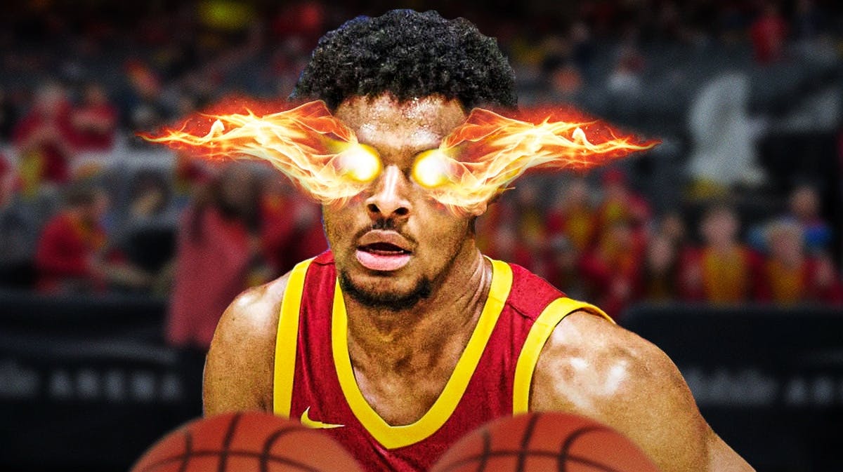 USC basketball’s Bronny James with fire in his eyes.