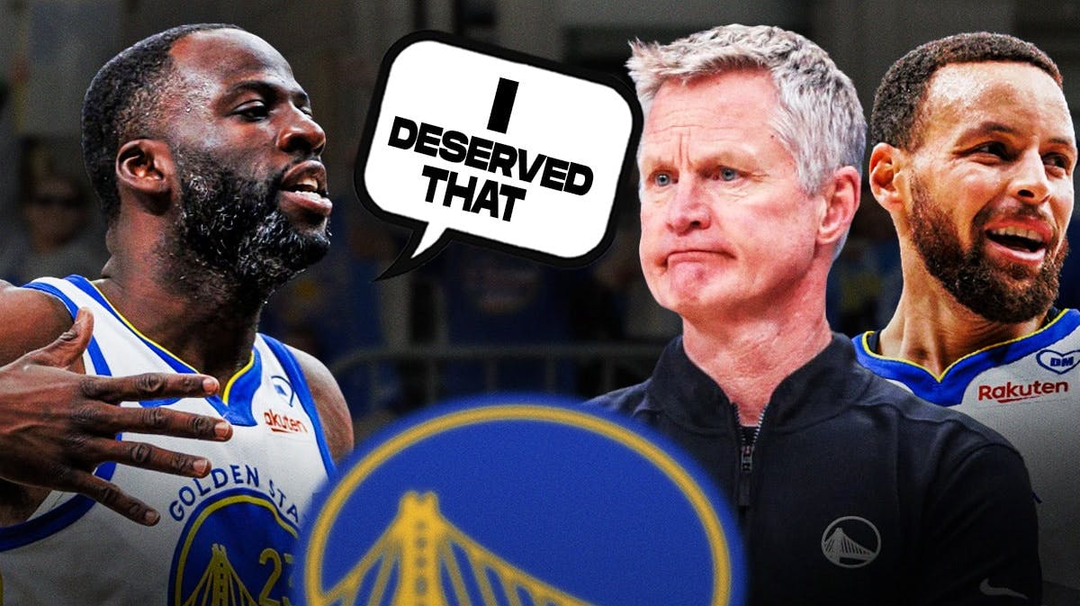 Warriors' Draymond Green saying "I deserved that" to Steve Kerr and Stephen Curry