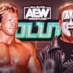 Lex Luger with a text bubble reading “WWE was great about it” next to Sting with the AEW Revolution logo as the background.