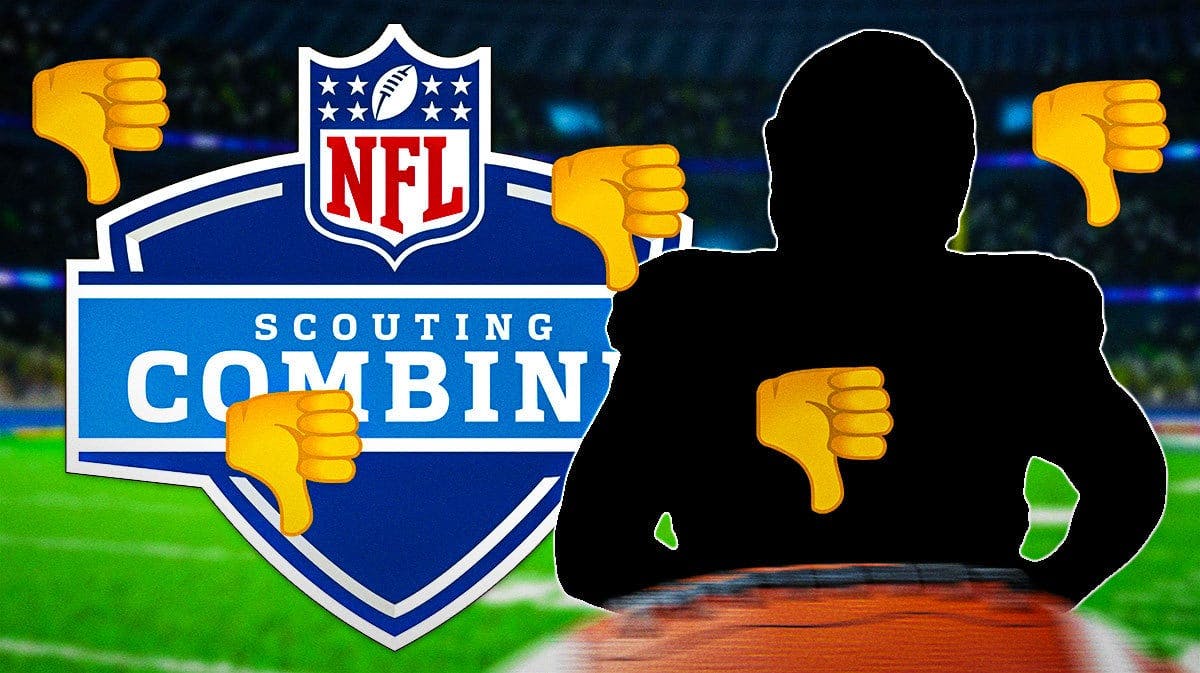 NFL Combine logo with a silhoutte of a player and thumbs down emojis