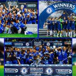 2004 Chelsea with the Premier League title, 2010 Chelsea with the Premier League title, 2021 Chelsea with the Champions League title with some of the greatest players in Chelsea history