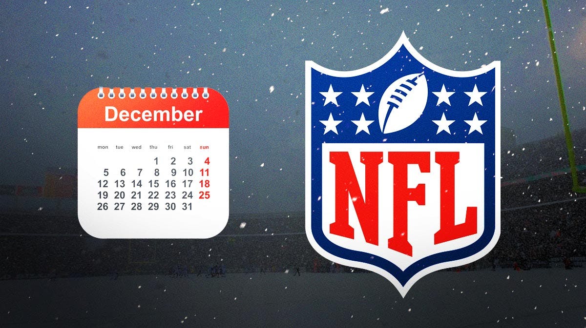NFL logo next to a calendar with snow falling