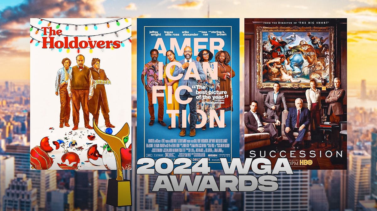 The Holdovers, American Fiction, Succession posters; 2024 WGA Awards