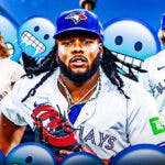 Vladimir Guerrero Jr., Kevin Gausman, and Bo Bichette with a bunch of freezing cold emojis around them