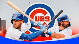 Cubs Cody Bellinger and Dansby Swanson next to a Cubs logo