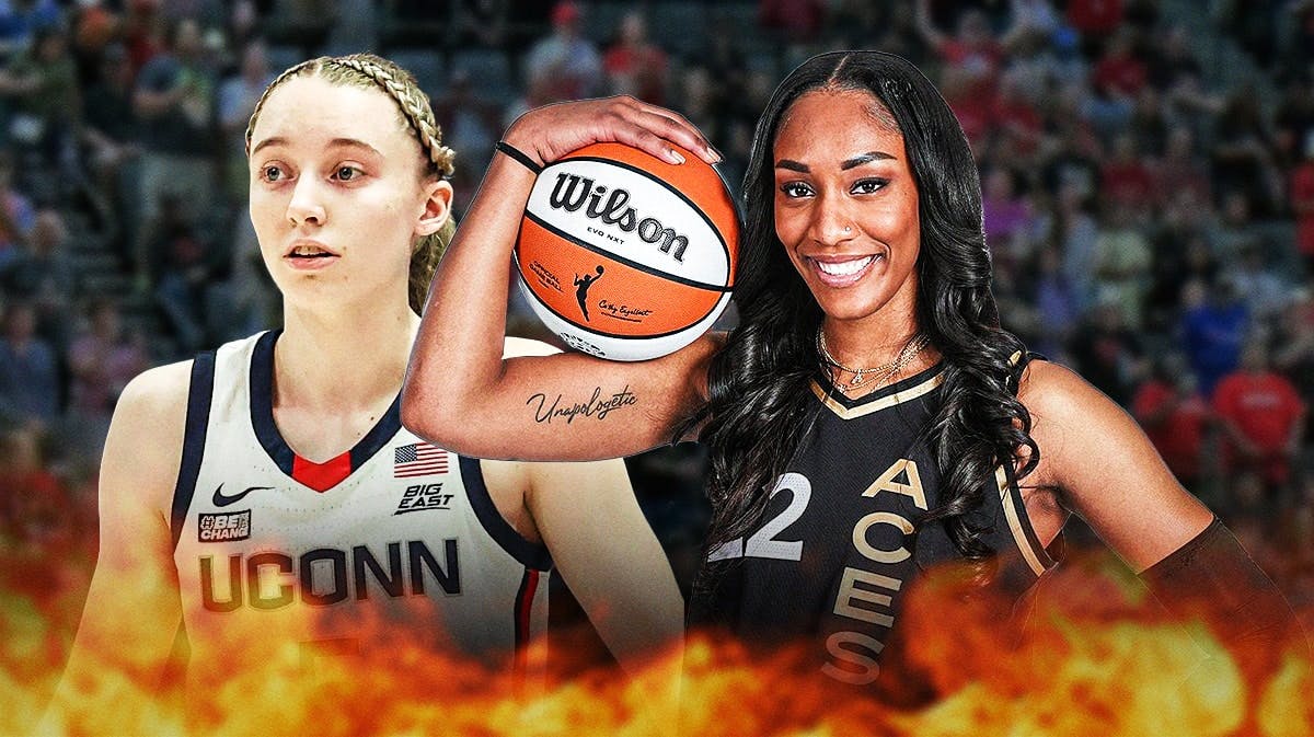 UConn women's basketball player Paige Bueckers and Las Vegas Aces player A'ja Wilson
