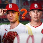 Cardinals' players Sonny Gray, and Lars Nootbaar with question marks around them.