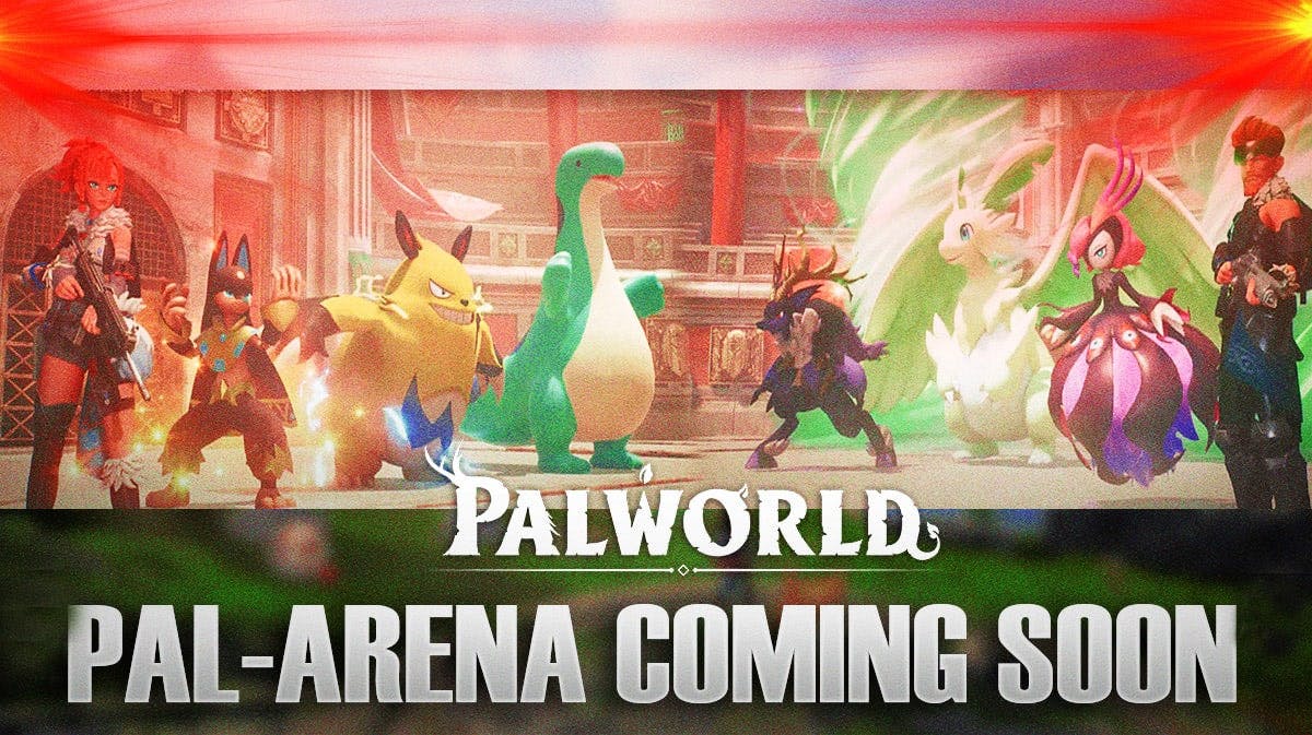 A screenshot of Palworld with the trainer, fighting against each other in an arena.