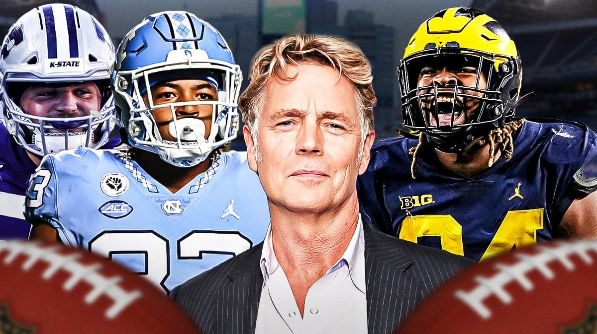 GM John Schneider in the middle, Kris Jenkins, Cooper Beebe, Cedric Gray around him, and Seattle Seahawks wallpaper in the background