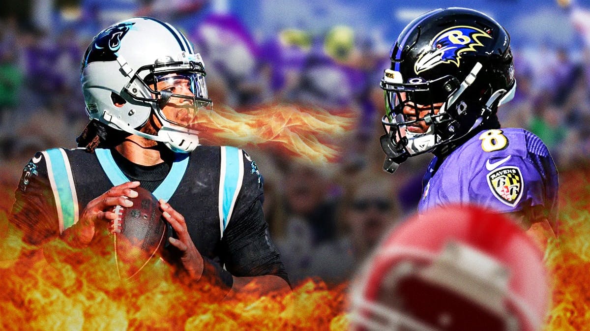 Former NFL quarterback Cam Newton breathing fire on Baltimore Ravens quarterback Lamar Jackson