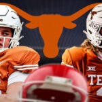 Arch Manning and Quinn Ewers with Texas logo