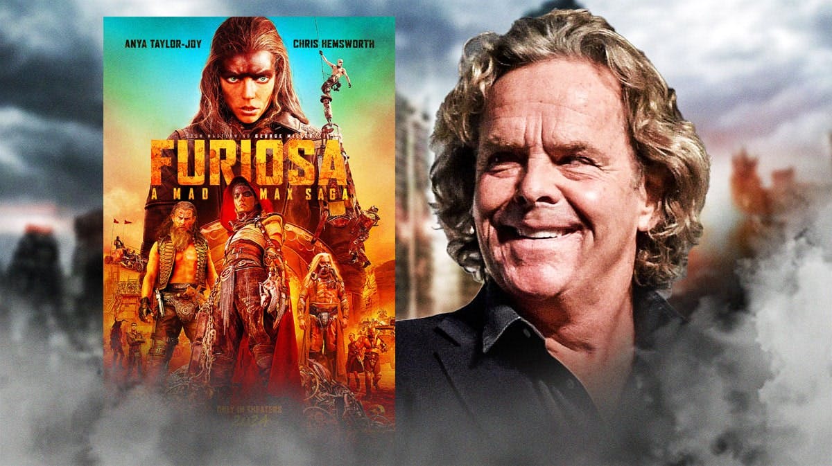 Furiosa poster next to film producer Doug Mitchell