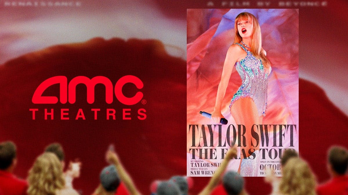 AMC Theatres and Taylor Swift: The Eras Tour poster with Renaissance: A Film by Beyoncé poster in background.