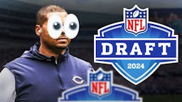 Bears GM Ryan Poles with emoji eyes looking at the 2024 NFL Draft logo