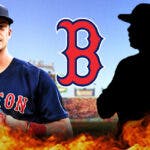 Bobby Dalbec next to the Red Sox logo and a sillouhette