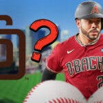 Tommy Pham with a question mark between him and the San Diego Padres logo.