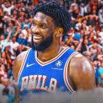 76ers' Joel Embiid surrounded by Knicks fans
