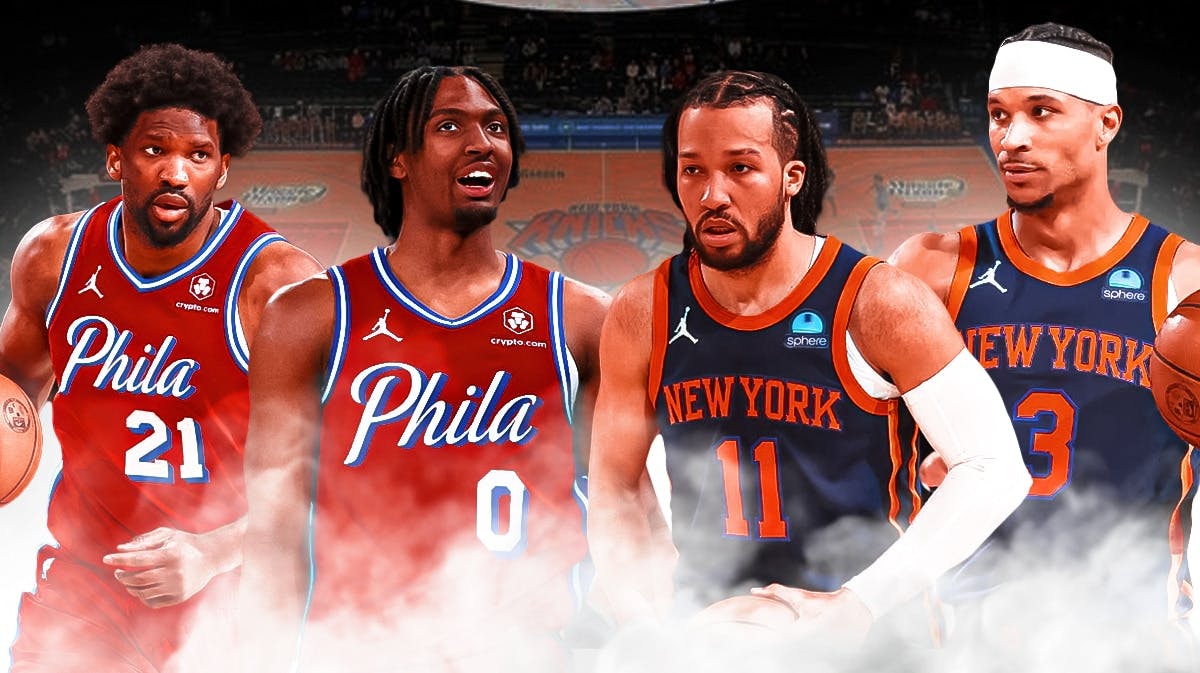 76ers' Joel Embiid and Tyrese Maxey and Knicks' Jalen Brunson and Josh Hart