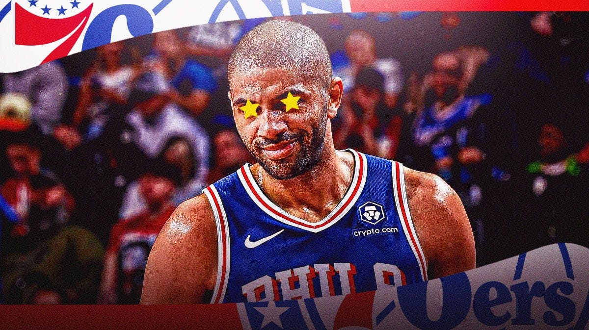 76ers' Nico Batum with stars covering his eyes