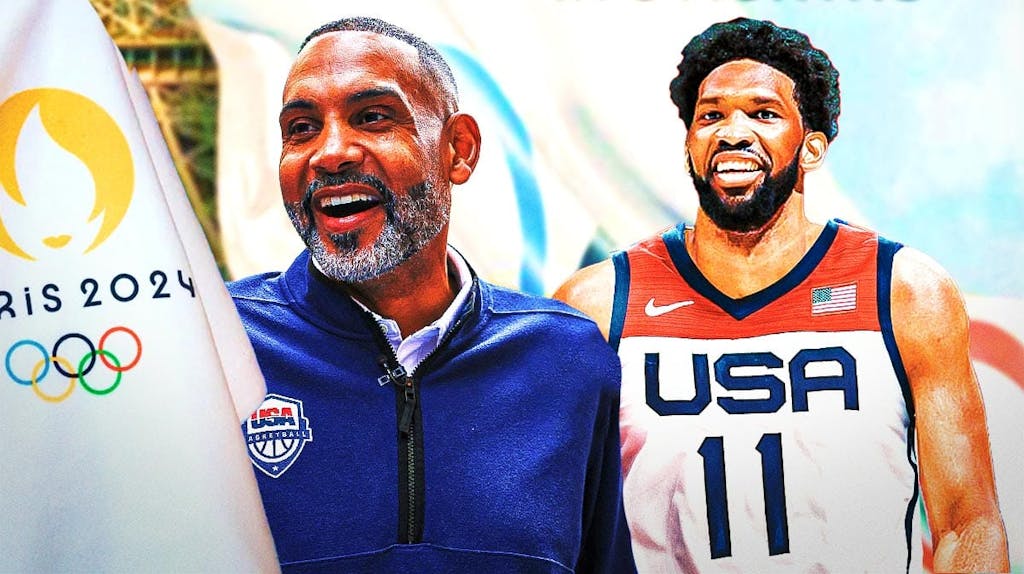 Grant Hill and 76ers' Joel Embiid in a Team USA jersey