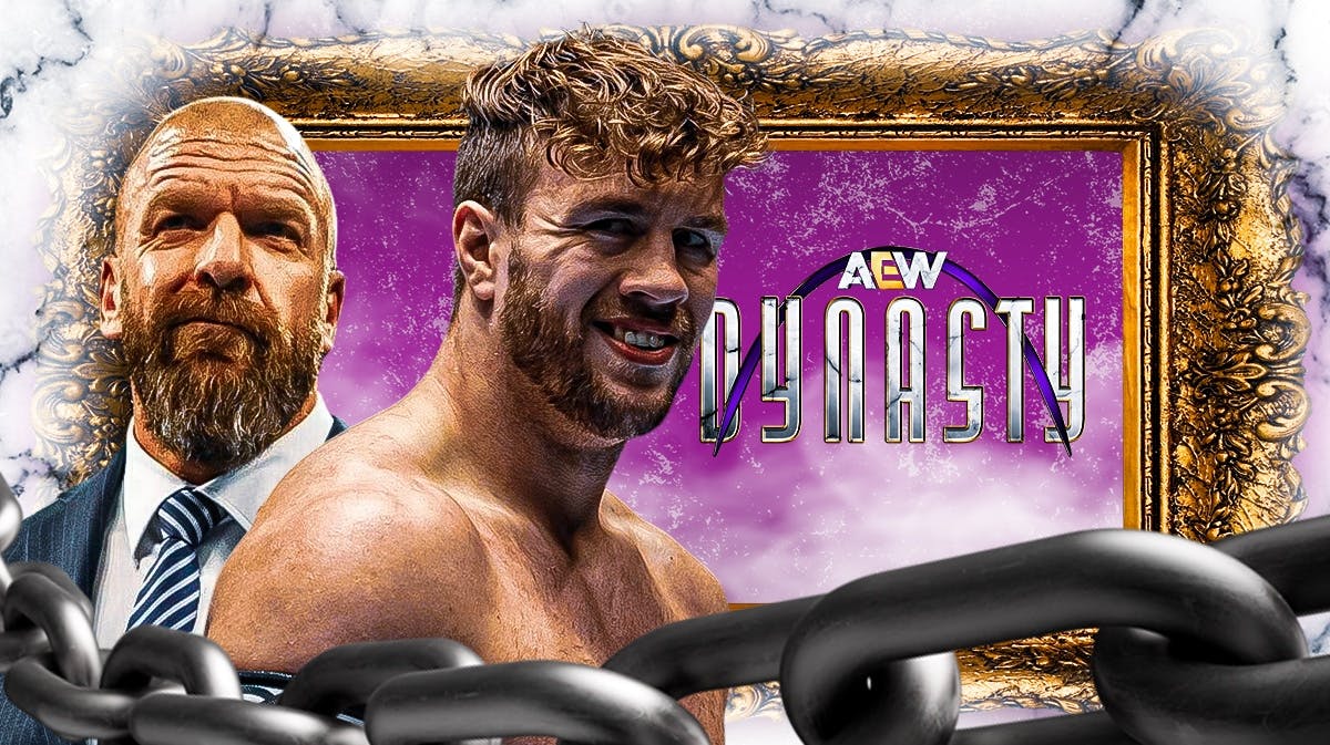 Will Ospreay next to Triple H with the AEW Dynasty logo as the background.