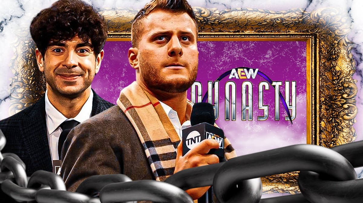 Tony Khan next to MJF with the AEW Dynasty logo as the background.
