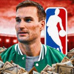 Kirk Cousins in front of NBA logo