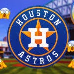 Houston Astros, shocked emojis above, Minute Maid Park in back